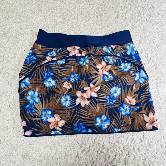Land's End Quick Dry Active Swim Skirt Board Skort 14 Modest Navy Tropic Palm - Picture 2 of 7
